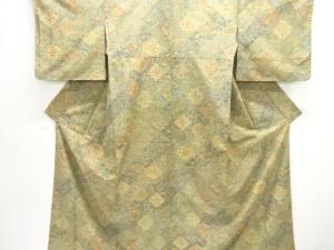 アンティーク　花鳥更紗に蝶模様手織り紬着物